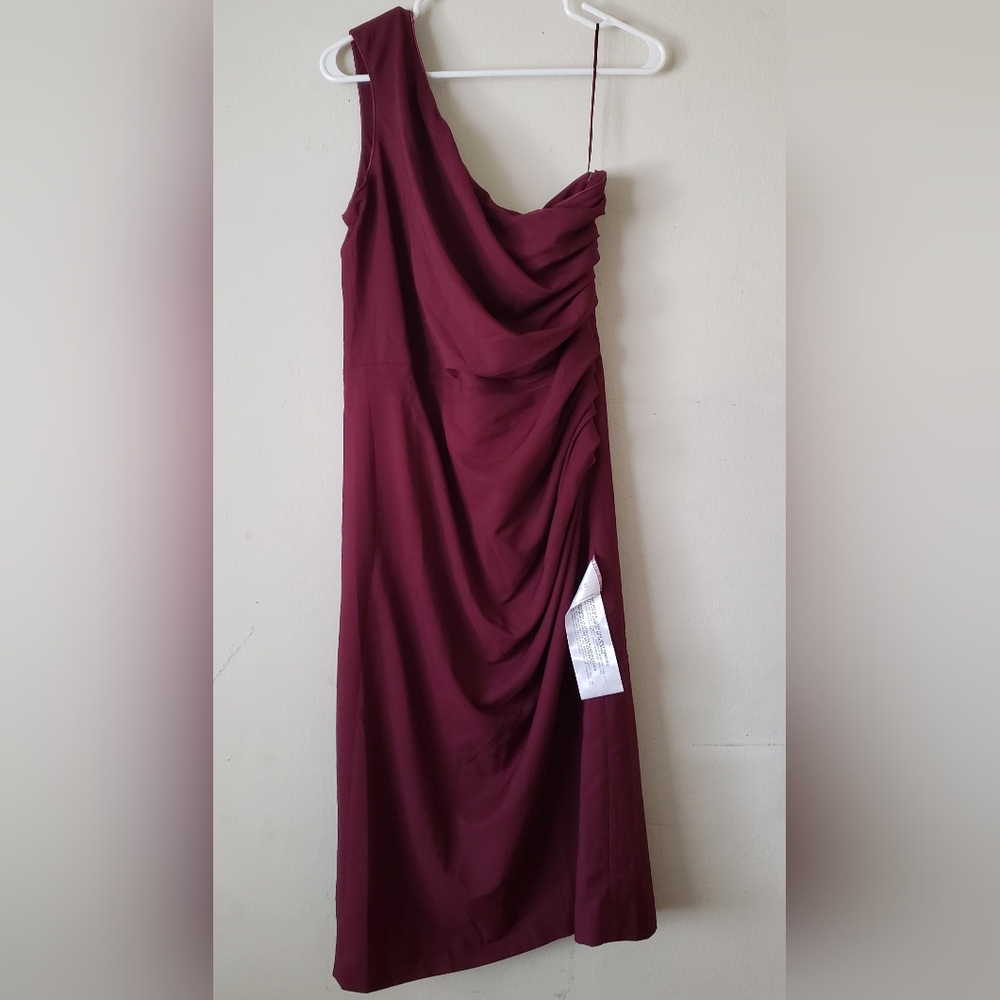 Dress the Population One-Shoulder Burgandy Draped Sheath Cocktail Dress